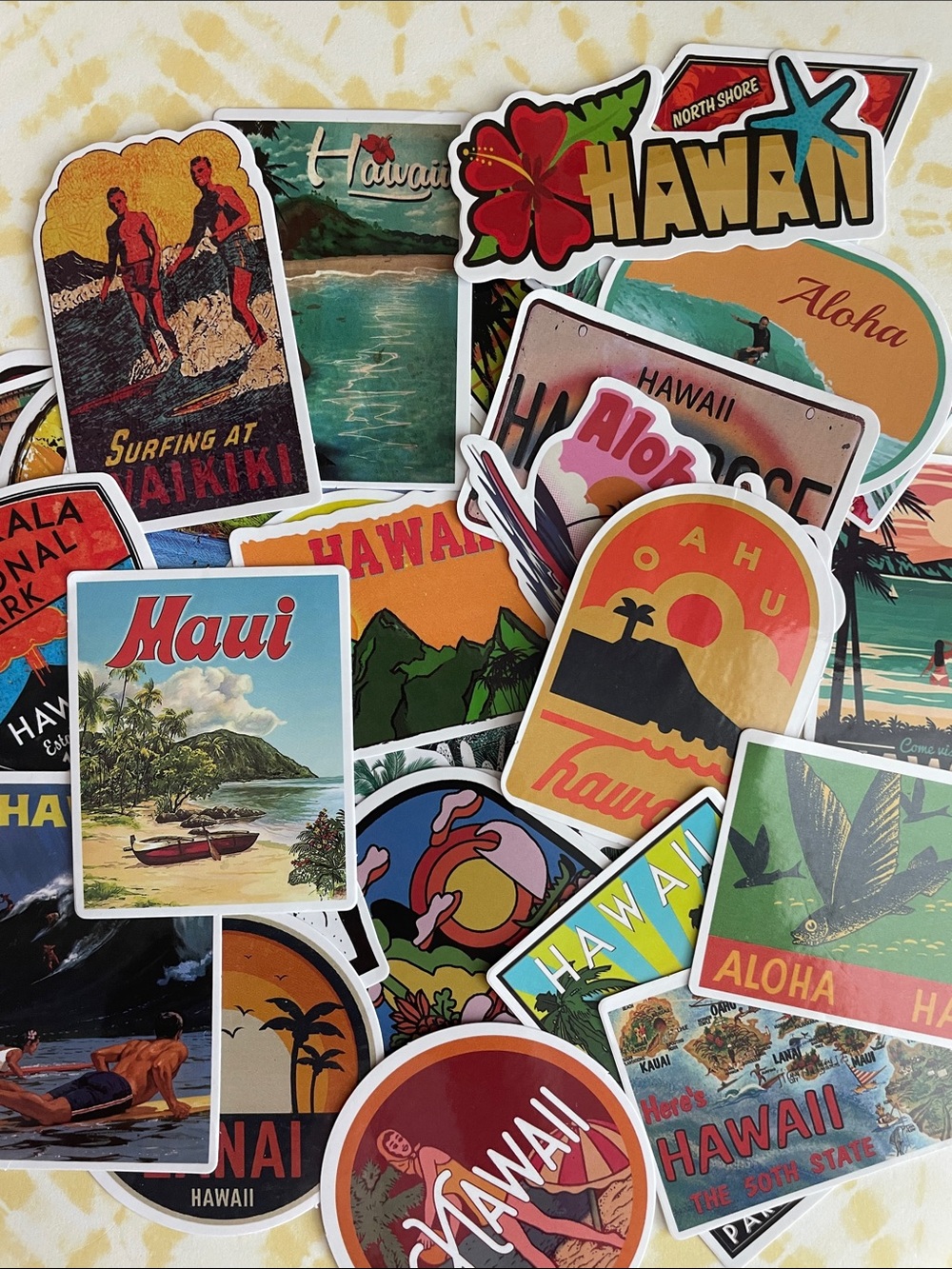 Set of 30 Aloha Hawaii Vintage Travel Labels Stickers